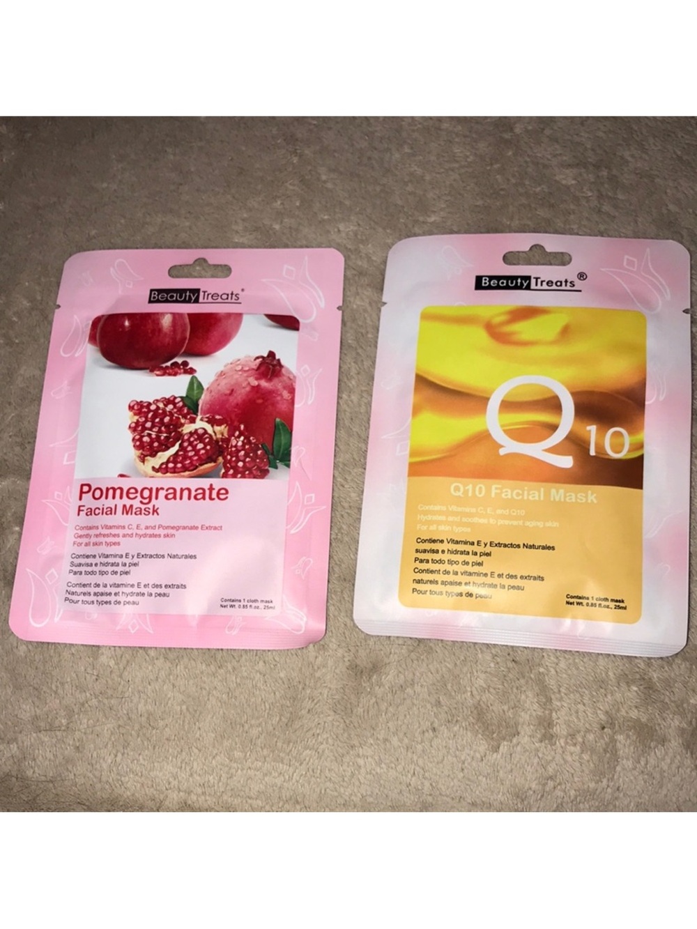 Beauty Treats bundle of two Facial sheet Masks New pomegranate and Q10